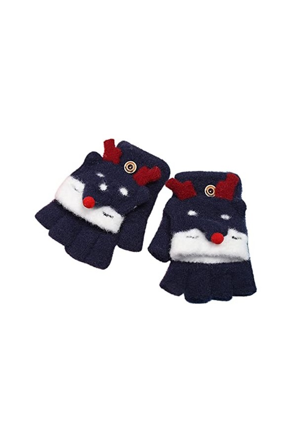 Gants dhiver pour enfants avec demi-doigt à rabat en tricot Petit renard Gants chauds Moufles pour femme pour temps froid