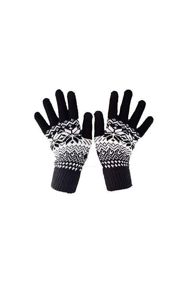 Neuf Jacquard pour Femme Modèle Tricoté Chaud Hiver Itouch Gants Noir Gris - Pierre/Crème, One Size