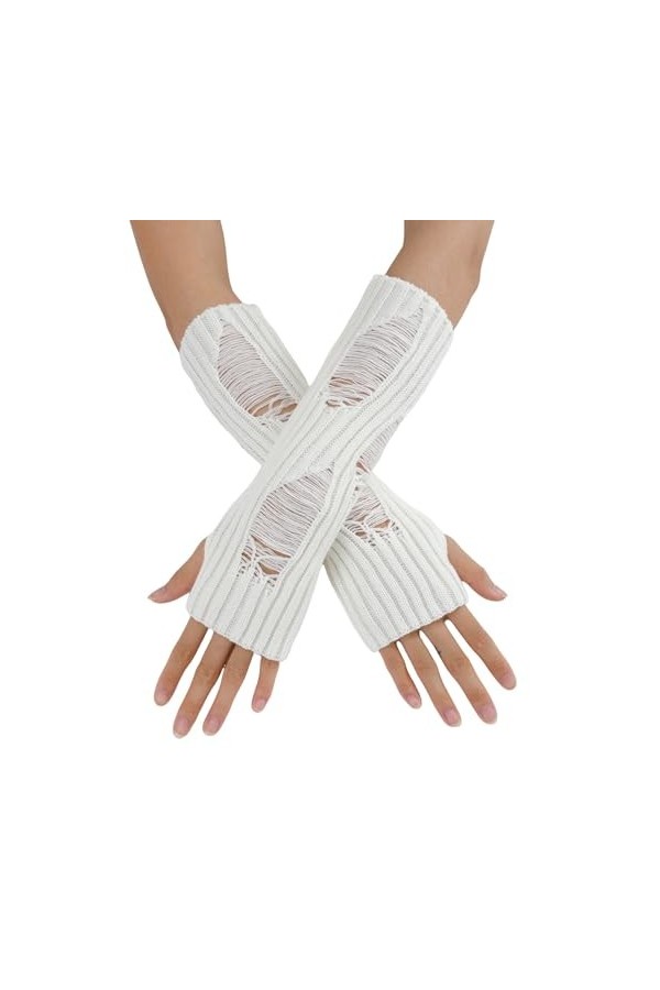 Gefomuofe Gants chauds en tricot pour femme - Motif tressé - Gants en tricot - Sans doigts - Chauffe-pouls - Manchettes avec 