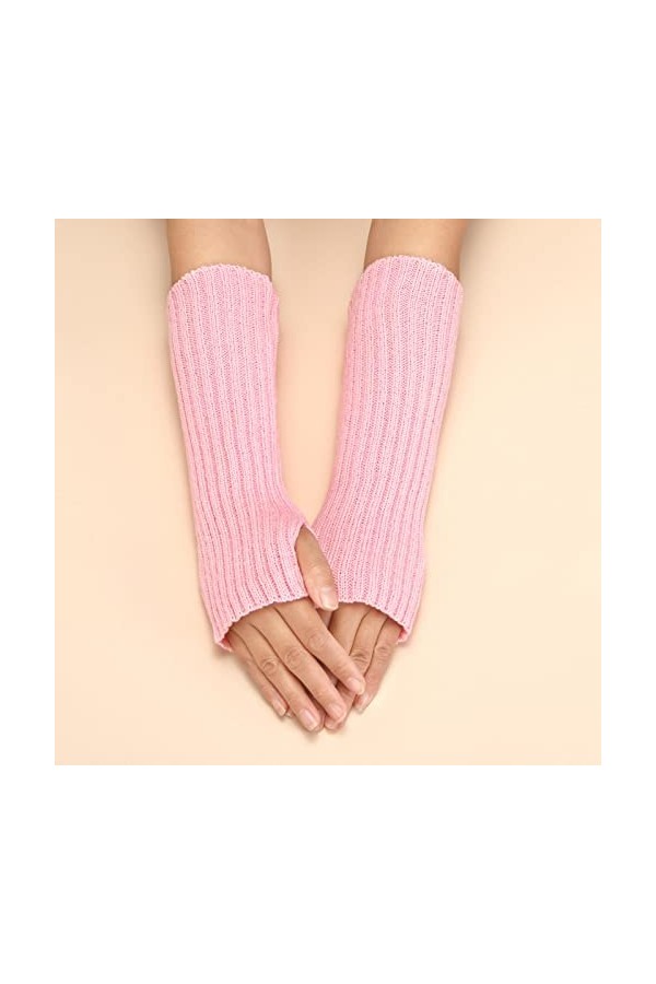 UnoSheng Gants Norvégiens Femme Automne et Hiver Uni Laque Multicolore Laine Longue Rayure Demi-Doigts Mitaines RD2 Taille Un