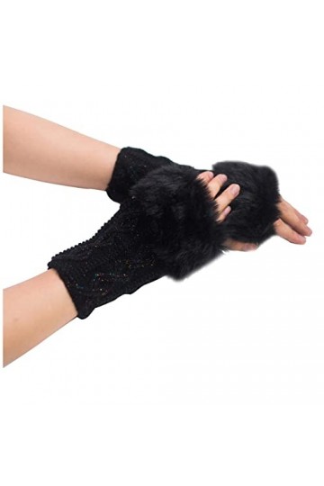 YANFJHV Moufles colorées lapin Gant de poignet Garde au chaud Hiver Femmes Gants sans doigts Gants en tissu fin, Noir , taill
