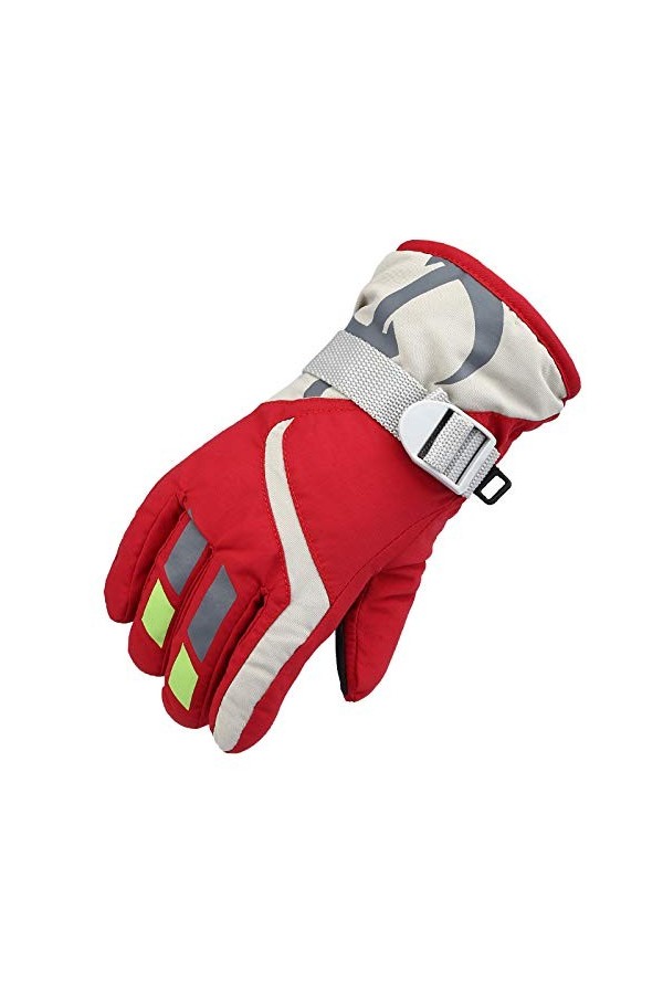 Moufles de neige pour filles et filles - Coupe-vent - Hiver - Garçons de ski - Gants pour enfants - Avec poche, Rouge, taille
