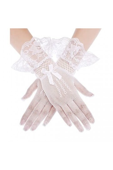 Mitaines Combo avec poche Protection solaire Noir Gants en dentelle Sexy Danse Party Bow Filet de pêche Gants moufles