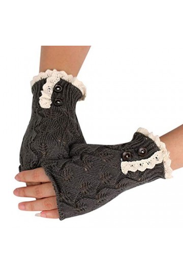 Moufles dhiver en dentelle tricotée avec bouton pour garder les doigts au chaud Gants creux avec poche