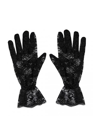 Gants de bal de fin dannée, style floral, moufles de mariée transparentes, couleur unie, noir A
