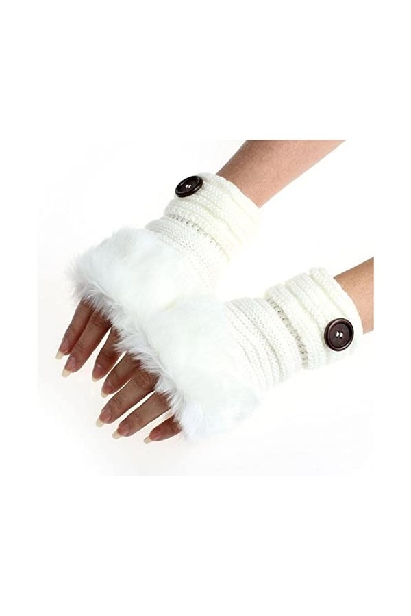 Mitaines dhiver sans doigts pour femmes, gants chauds en faux lapin, gants en cuir