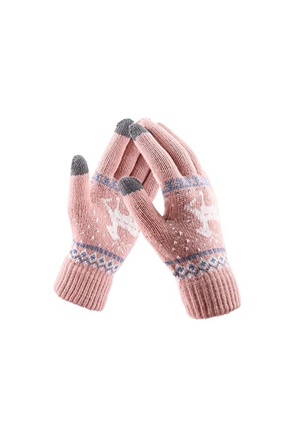 Hudhowks Gants dhiver pour écran Tactile - Gants en Tricot - Gants dhiver pour Femme - Imprimé Floral - pour Garder au Chau