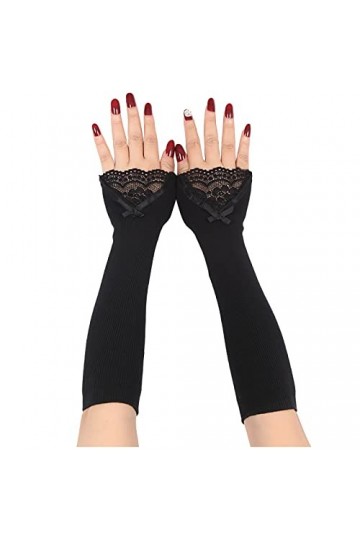 IQYU Costume néon pour femme - Manches - Manches - Dentelle chaude - Faux gants tricotés - Gants longs - Velours noir, Noir ,