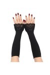 IQYU Costume néon pour femme - Manches - Manches - Dentelle chaude - Faux gants tricotés - Gants longs - Velours noir, Noir ,