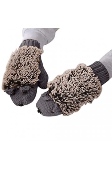 Gants dhiver en coton chaud tricoté en polaire épaisse pour femme - Motif hérisson - Pour temps froid, gris foncé, taille un