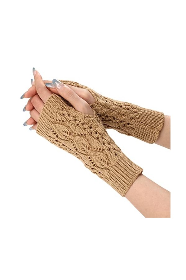 HANXIULIN Moufles dhiver chaudes en tricot doux et extensible à manches longues pour femme, rouge, taille unique