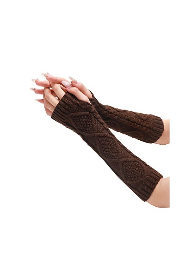 Mitaines sans doigts pour femme - Mitaines dhiver - Mitaines tricotées, café, taille unique