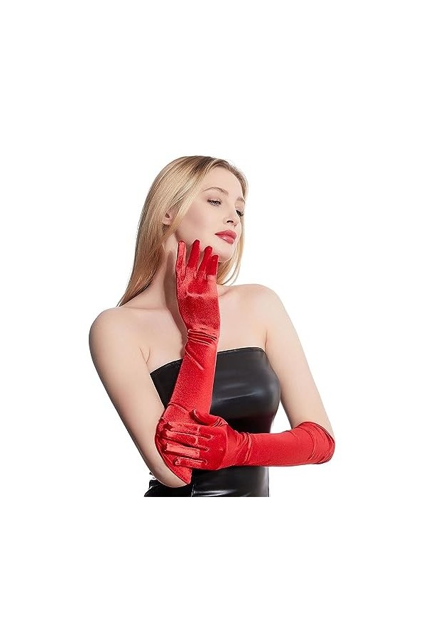 Gants longs en tulle pour femme - Gants longs pour mariage - Gants de mariage - Gants noirs pour mariage, opéra, fête, rouge,