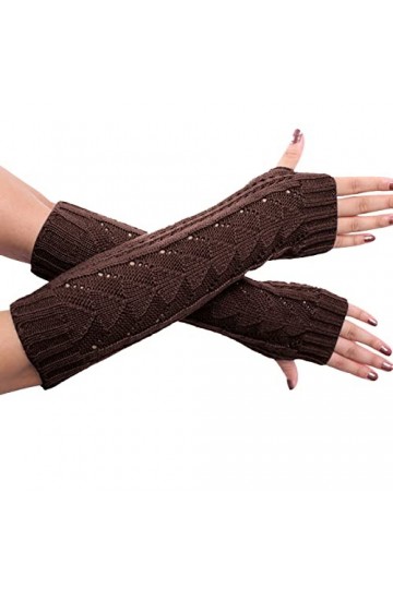 Gefomuofe Gants dhiver chauds en tricot torsadé - Gants dhiver en tricot - Gants sans doigts - Unisexe - Chauffe-bras - Mit