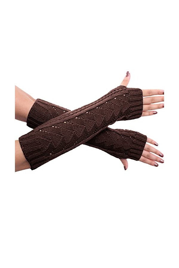 Gefomuofe Gants dhiver chauds en tricot torsadé - Gants dhiver en tricot - Gants sans doigts - Unisexe - Chauffe-bras - Mit