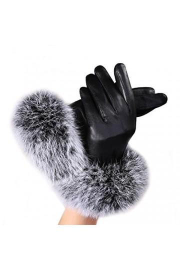 Vovotrade® Femmes Gants en cuir Automne Hiver gants de fourrure de lapin chaud mitaines
