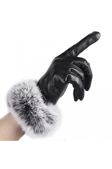 Vovotrade® Femmes Gants en cuir Automne Hiver gants de fourrure de lapin chaud mitaines