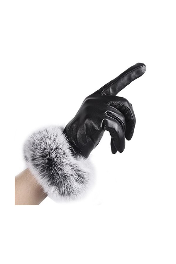 Vovotrade® Femmes Gants en cuir Automne Hiver gants de fourrure de lapin chaud mitaines
