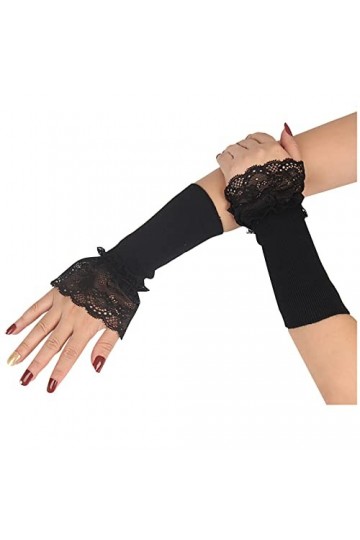 Ensemble de gants tricotés mi-longs chauds et portables en dentelle pour femme - Deux gants, moufles dhiver pour homme - Noi