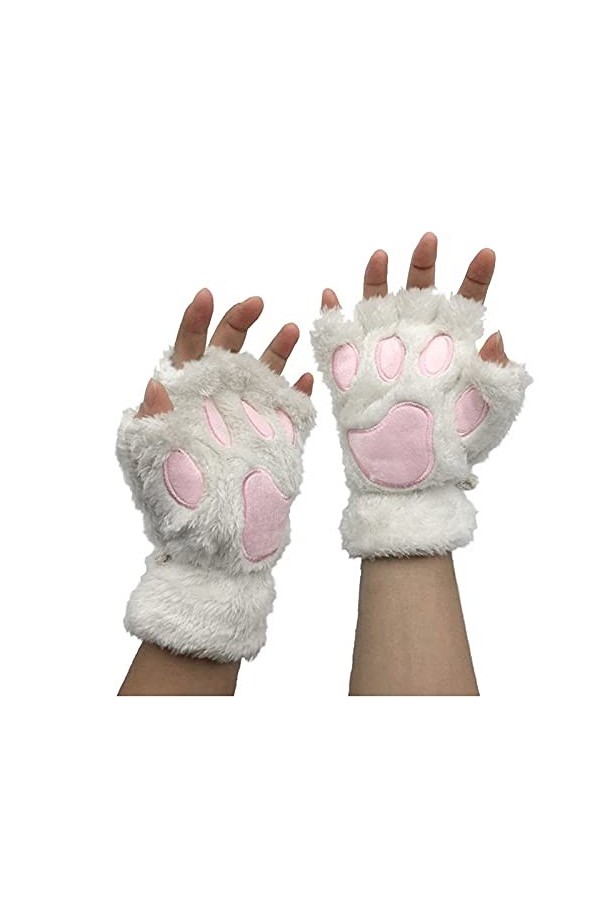 Gants en polaire pour femme - Mitaines chaudes - Chaudes - Pour lextérieur - Chauffe-mains - Pour lhiver - Chat - Patte - M