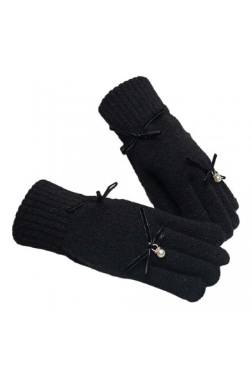 Gants pour femme avec nœud - Chaussettes dhiver chaudes en laine tricotée à cinq points, gris, taille unique