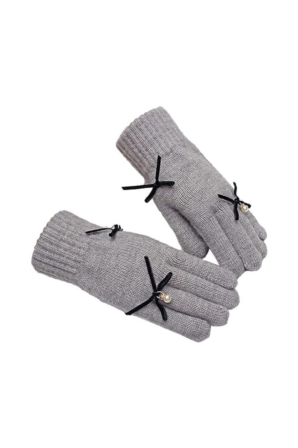 Gants pour femme avec nœud - Chaussettes dhiver chaudes en laine tricotée à cinq points, gris, taille unique