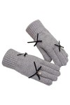 Gants pour femme avec nœud - Chaussettes dhiver chaudes en laine tricotée à cinq points, gris, taille unique
