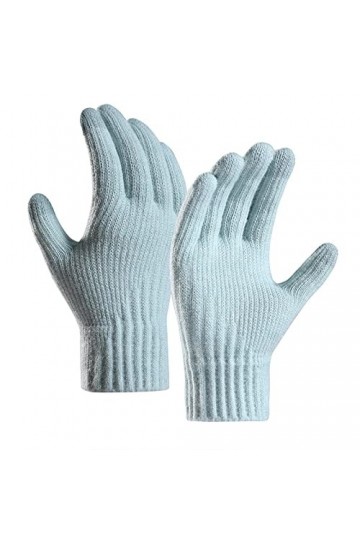 Gants dhiver pour femme en tricot pour écran tactile, poignets élastiques, moufles souples, bleu, taille unique