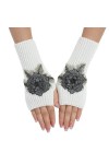 Gants dhiver pour femme - Gants chauds et courts - Gants floraux en tricot - Manchettes tricotées - Unisexe - Gants dhiver 