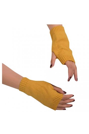 Gants courts en maille style années 80 pour filles et femmes - Gants combinés avec poche jaune-5, taille unique 