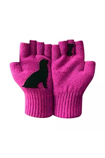 Moufles en laine pour femme - Automne et hiver - Chaud - Imprimé os de chien