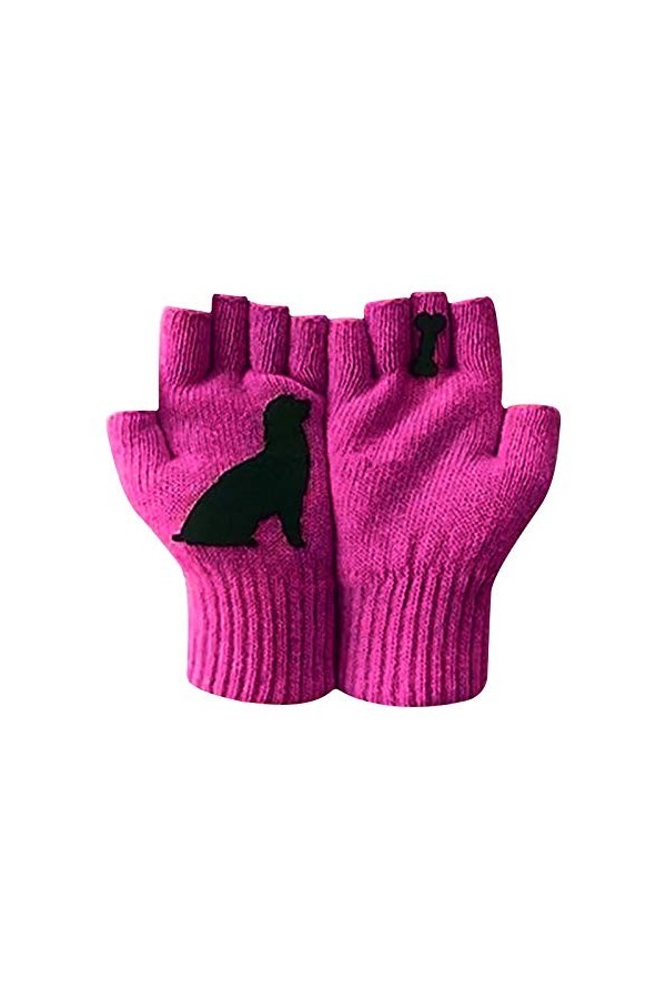 Moufles en laine pour femme - Automne et hiver - Chaud - Imprimé os de chien