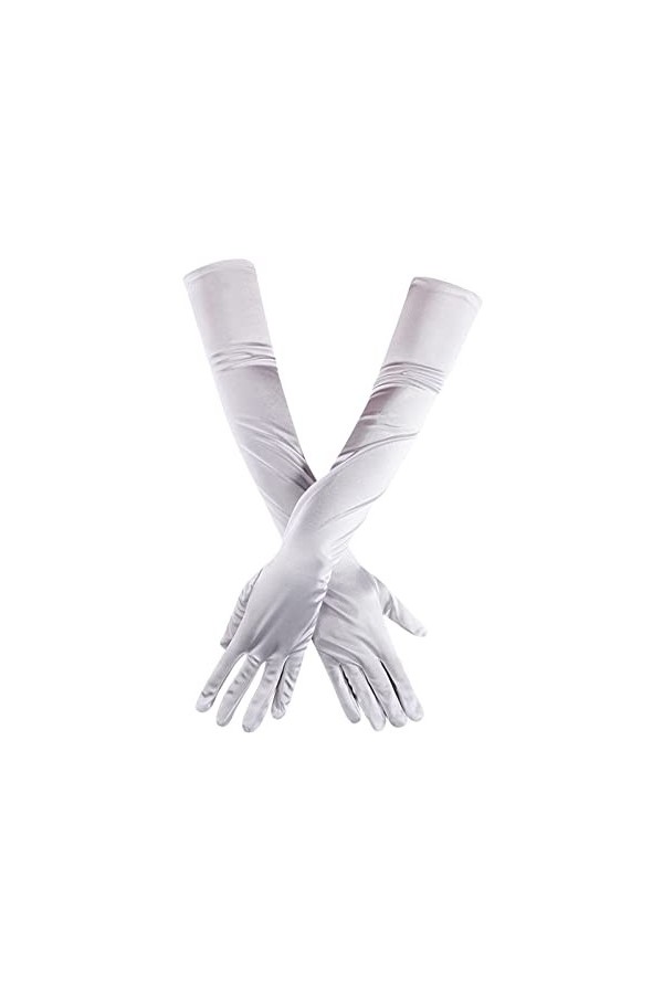 Gants de danse opéra, coude, doigt des années 1920, gants de mariée longs en satin pour femme, bleu clair, taille unique