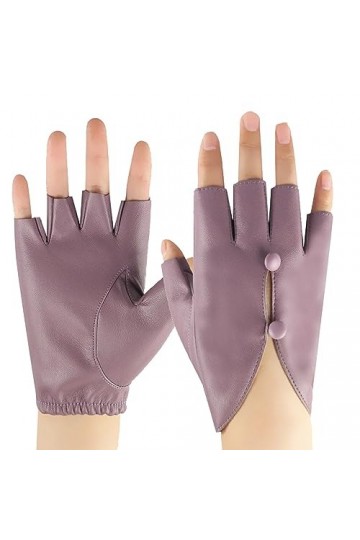 Gefomuofe Gants en cuir pour femmes Mitaines en cuir pour la conduite en cuir PU Gants sans doigts solides Female Demi-doigts