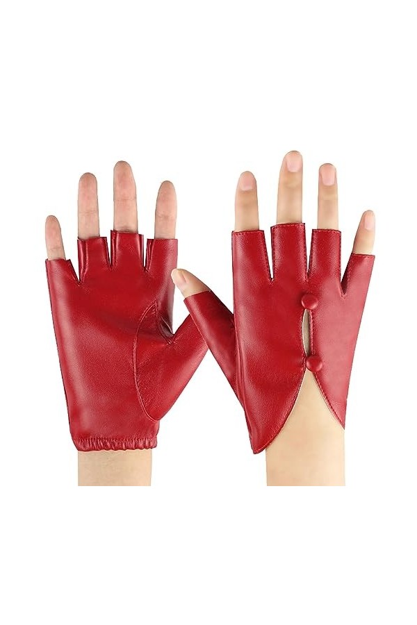 Gefomuofe Gants en cuir pour femmes Mitaines en cuir pour la conduite en cuir PU Gants sans doigts solides Female Demi-doigts
