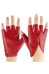 Gefomuofe Gants en cuir pour femmes Mitaines en cuir pour la conduite en cuir PU Gants sans doigts solides Female Demi-doigts