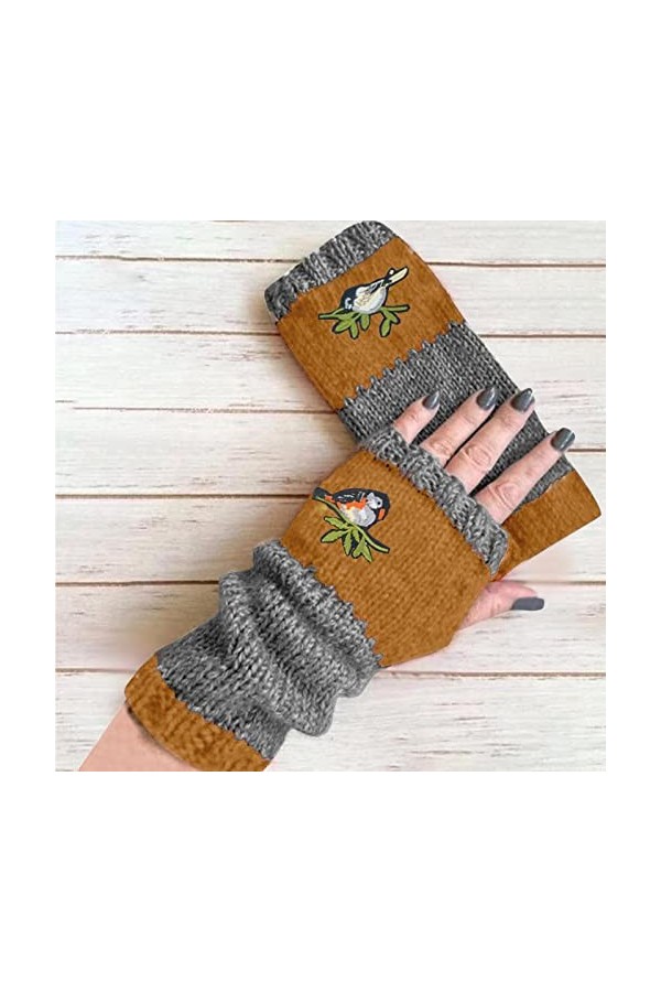 Petits gants chauds en coton faits à la main pour femme - Gants en laine pour femme - Pour temps froid, kaki, taille unique