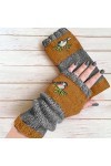 Petits gants chauds en coton faits à la main pour femme - Gants en laine pour femme - Pour temps froid, kaki, taille unique
