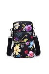 YAMEIZE Femme Sac Bandoulière Téléphone Crossbody-Imperméable Portable Porte Monnaie Réglable Sacoche Fleur Noir