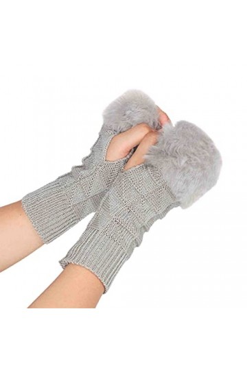 Goldmax Mitaines dhiver demi-doigts - Gants chauds en tricot avec trou pour le pouce - Moufles dhiver au crochet - Gants d