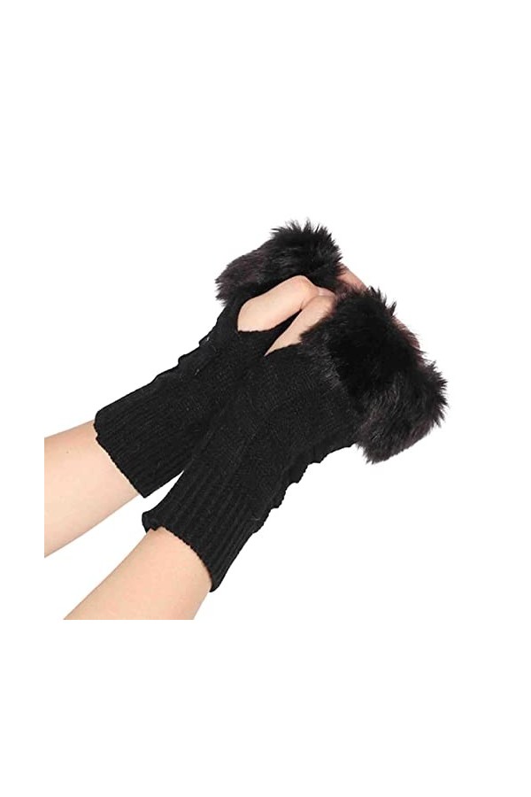 Goldmax Mitaines dhiver demi-doigts - Gants chauds en tricot avec trou pour le pouce - Moufles dhiver au crochet - Gants d