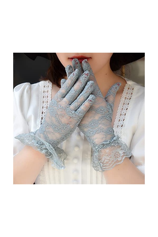 LOIJMK Moufles courtes élastiques solides sexy en dentelle, gris, taille unique