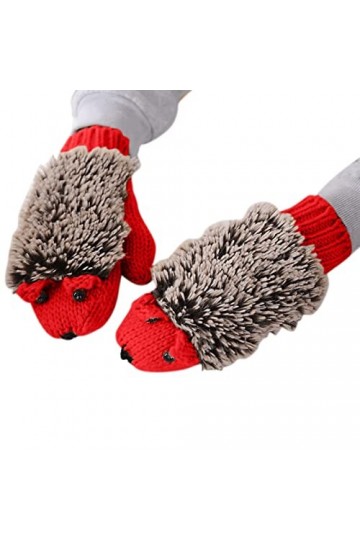 STKOOBQ Hedgehog Gants dhiver chauds en polaire tricotée pour femme Motif dessin animé Coton épais Gants dhiver pour femme