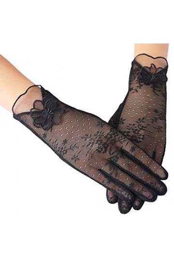 Gefomuofe Gants dété à dentelle courte pour femme - Pour mariage - Respirant - Écran tactile - Section courte de protection 