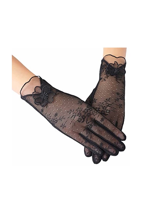 Gefomuofe Gants dété à dentelle courte pour femme - Pour mariage - Respirant - Écran tactile - Section courte de protection 