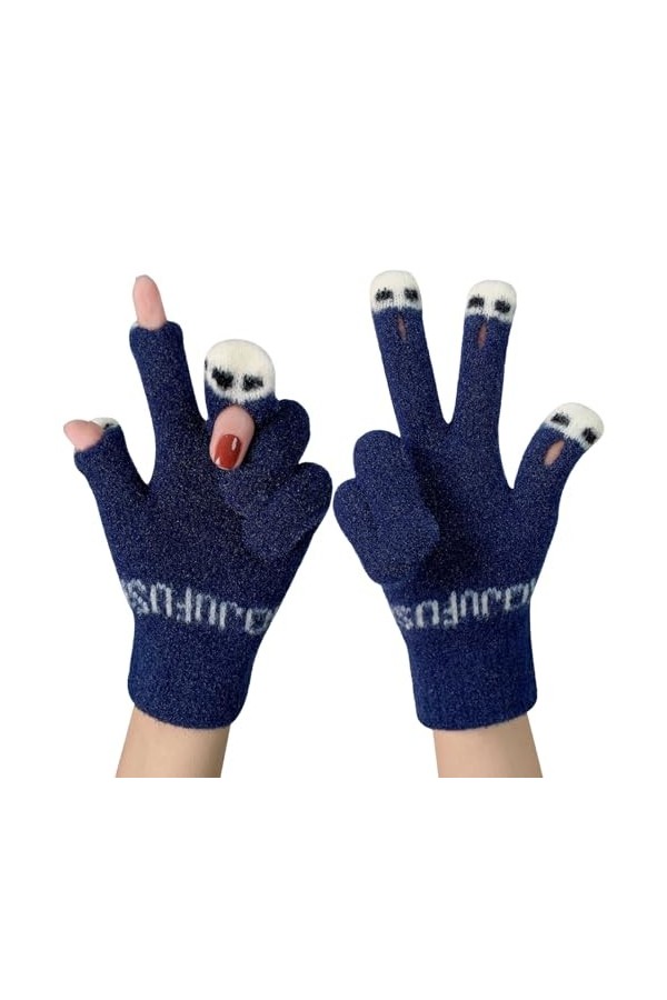 Gants tactiles pour femme - Moufles dhiver - Couleur unie à motifs - Tricot - Gants chauds - Unisexe - Gants dhiver avec do