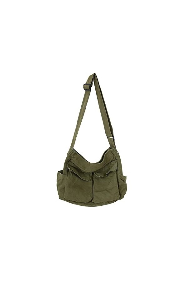 HUALEENA Sac à bandoulière en toile pour femme - Grand sac à bandoulière de voyage - Multi-poches, vert, Large