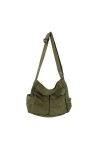 HUALEENA Sac à bandoulière en toile pour femme - Grand sac à bandoulière de voyage - Multi-poches, vert, Large