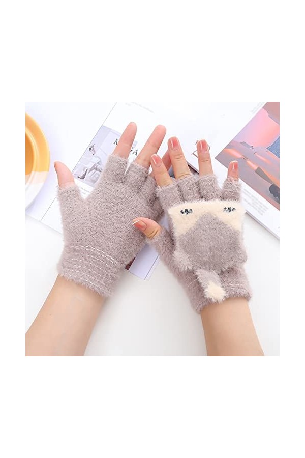 Gants dhiver épais et chauds à rabat pour étudiants, équitation, laine pour femme, demi-doigts, gants tricotés, isolation th