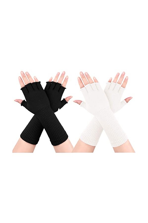 EWODEIEW Lot de 2 paires de mitaines pour femme - Mitaines chaudes - Mitaines dhiver - Mitaines dhiver - Mitaines chauffe-b